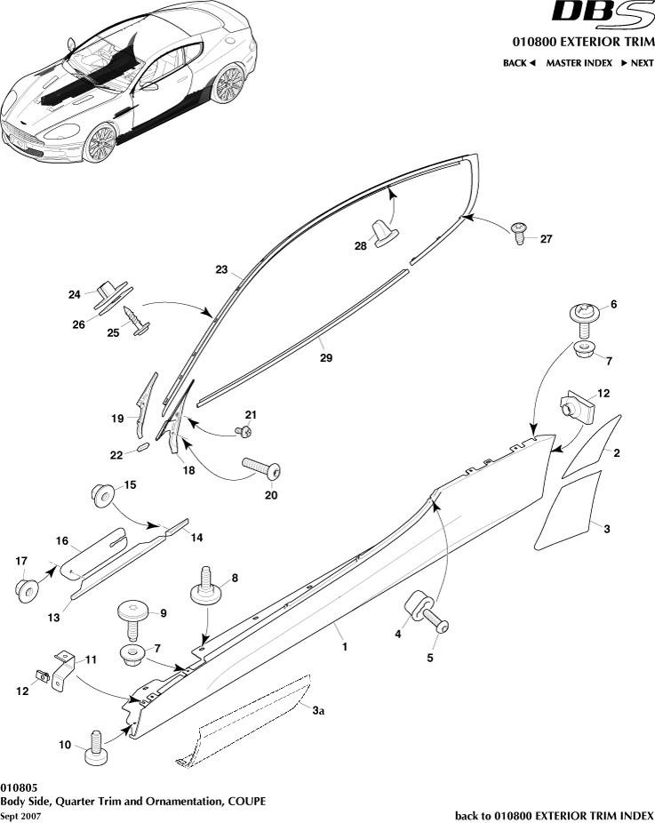 Exterior Trim - Bodyside & Quarter Trim , Coupe of Aston Martin Aston Martin GT DBS (2007-2012)