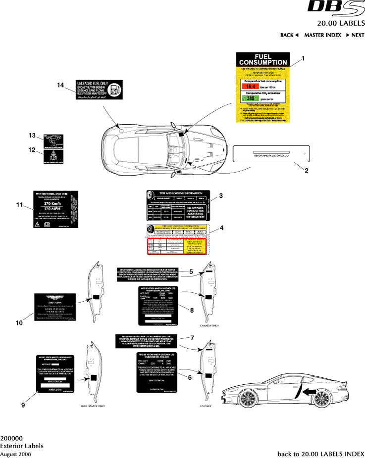 Exterior Labels of Aston Martin Aston Martin GT DBS (2007-2012)