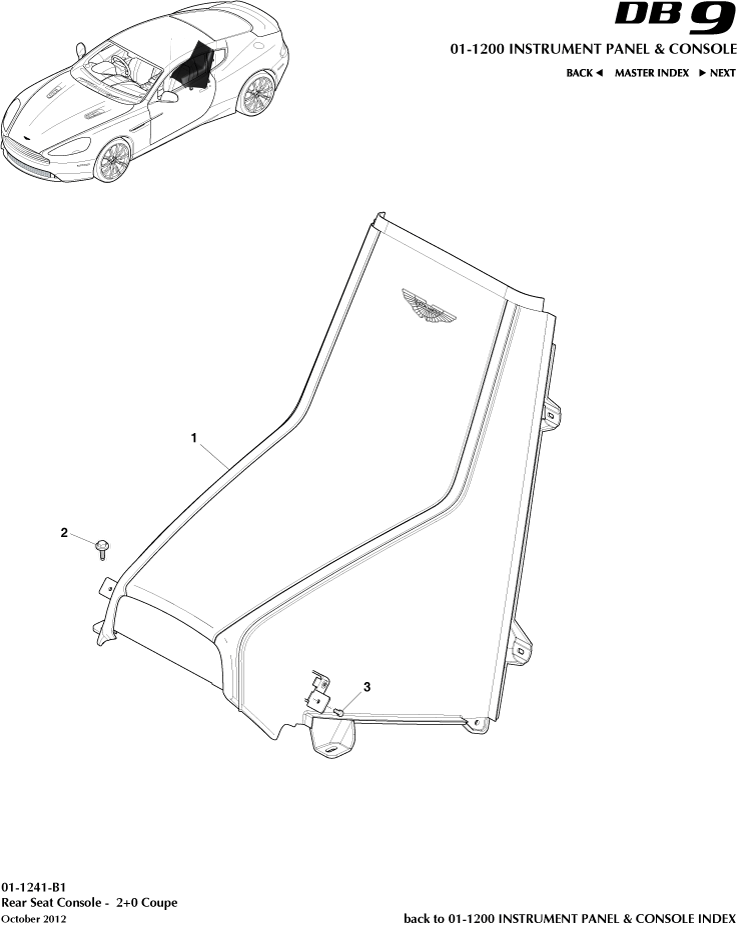 Instrument and Console Panels - Rear Console, Coupe 2+0 of Aston Martin Aston Martin GT DB9 (2004-2017)