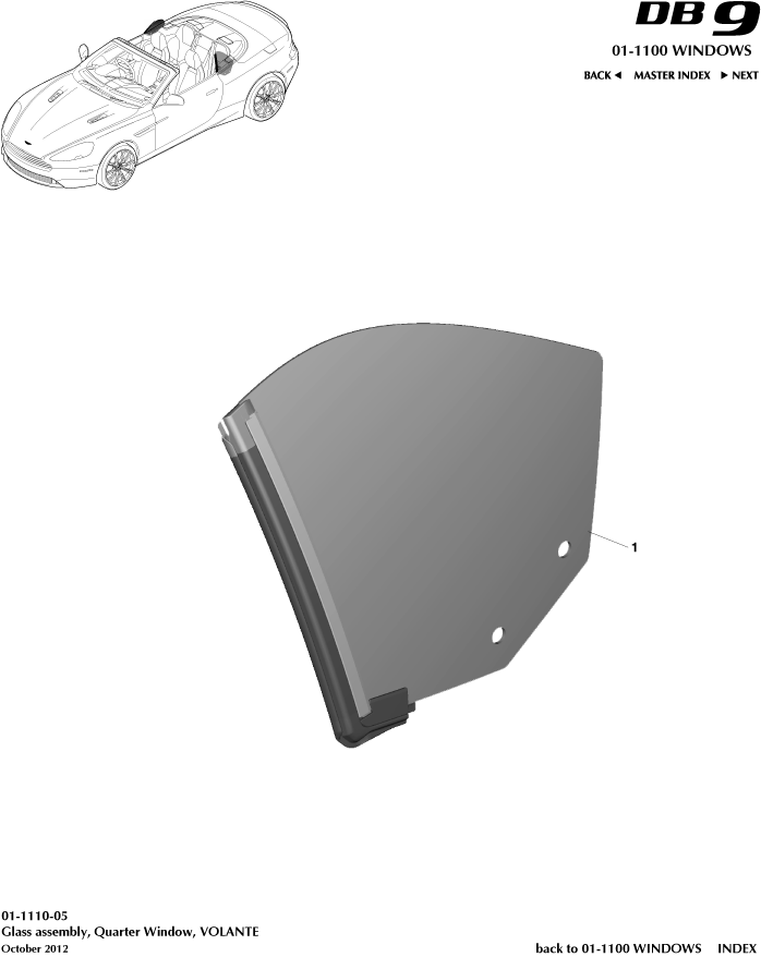 Glass Frames & Regulators - Rear Quarter Glass, Volante of Aston Martin Aston Martin GT DB9 (2004-2017)
