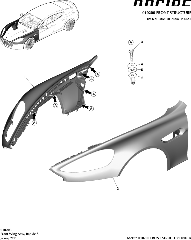 Front End Structure - Front Wings, 'S' of Aston Martin Aston Martin GT RAPIDE (2010-2019)