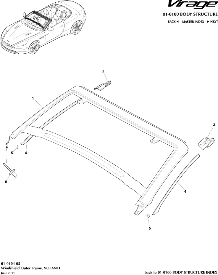 Body Structure - Windshield Outer Frame, Volante of Aston Martin Aston Martin GT VIRAGE (2012-2013)