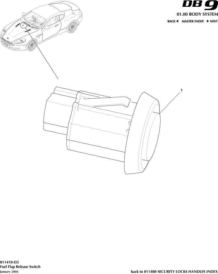 Security Locks and Handles - Fuel Filler Release Switch of Aston Martin Aston Martin GT DB9 (2004-2017)