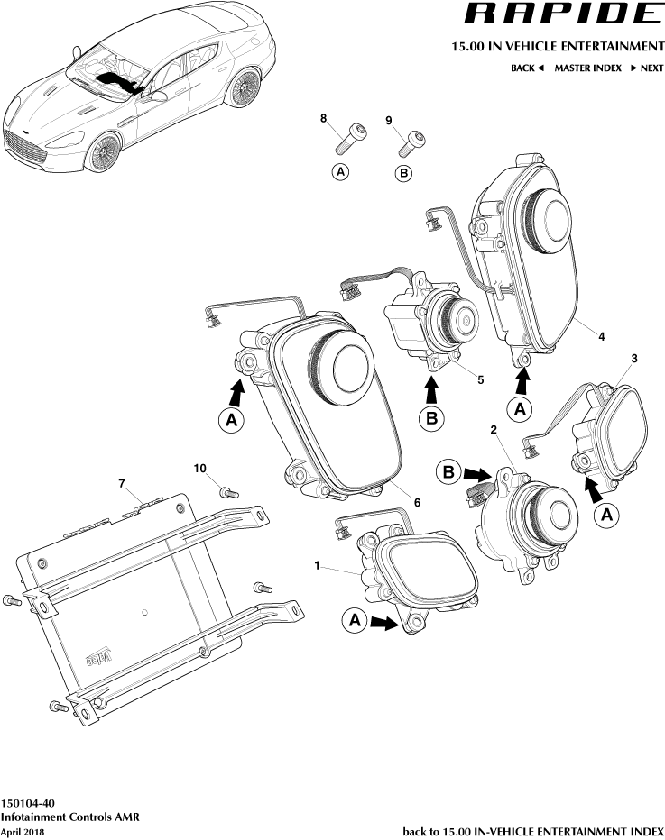 Infotainment Controls, 'AMR' of Aston Martin Aston Martin GT RAPIDE (2010-2019)