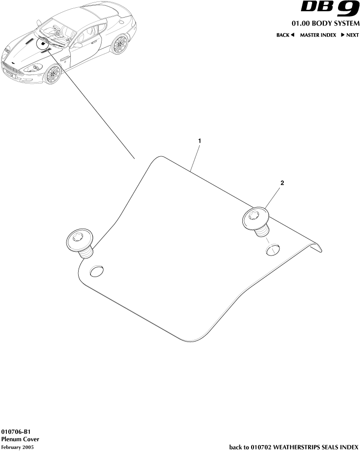 Weatherstrip Seals - Plenum Cover of Aston Martin Aston Martin GT DB9 (2004-2017)