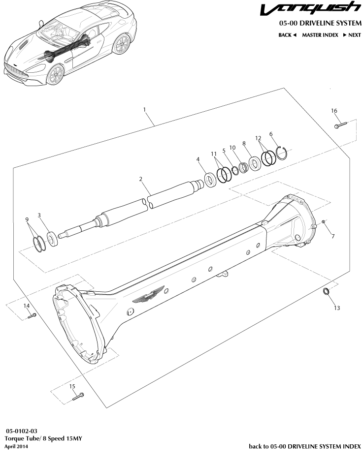 torque Tube Assembly, 8 spd of Aston Martin Aston Martin GT VANQUISH (2013-2018)