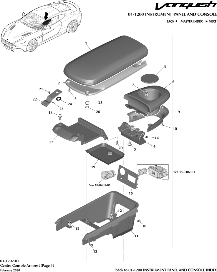 Instrument and Console Panels - Centre Console Armrest, page1 of Aston Martin Aston Martin GT VANQUISH (2013-2018)