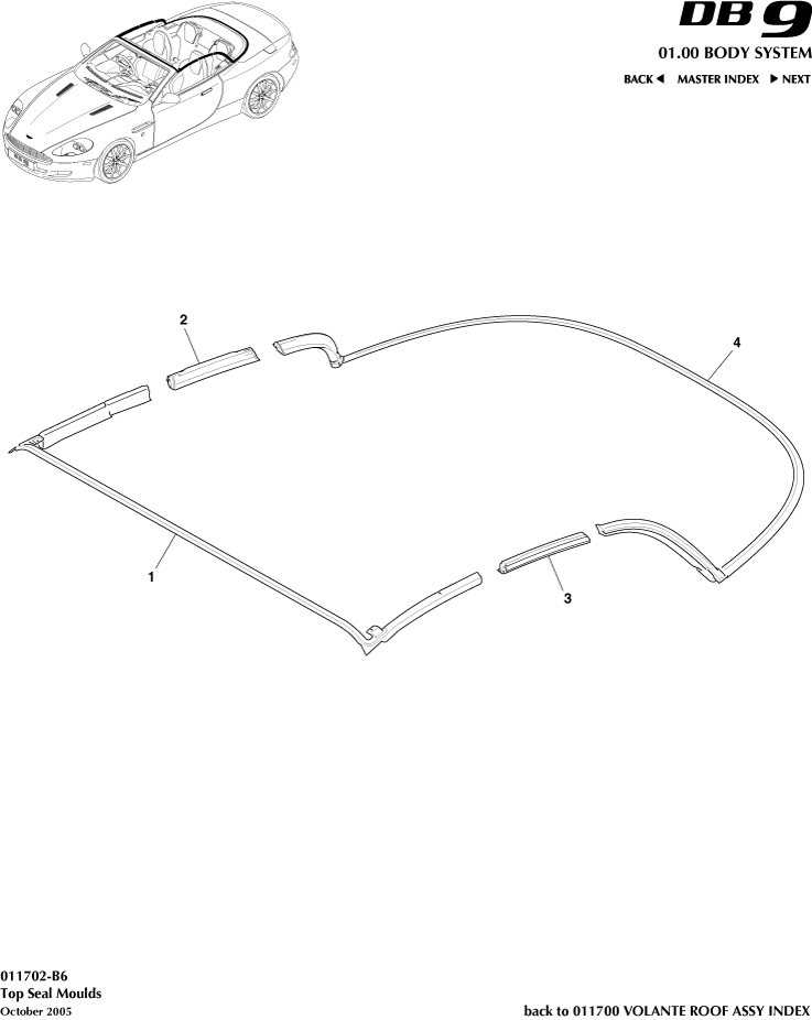Volante Roof - Top Seal Moulding of Aston Martin Aston Martin GT DB9 (2004-2017)