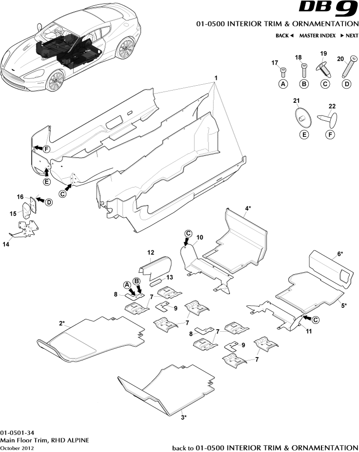 Interior Trim & Ornamentation - Main Floor Trim, RHD, Alpine of Aston Martin Aston Martin GT DB9 (2004-2017)