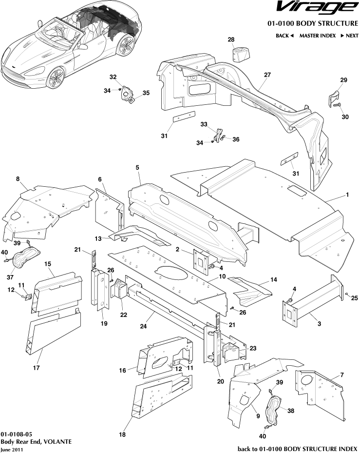 Body Structure - Body Rear End, Volante of Aston Martin Aston Martin GT VIRAGE (2012-2013)