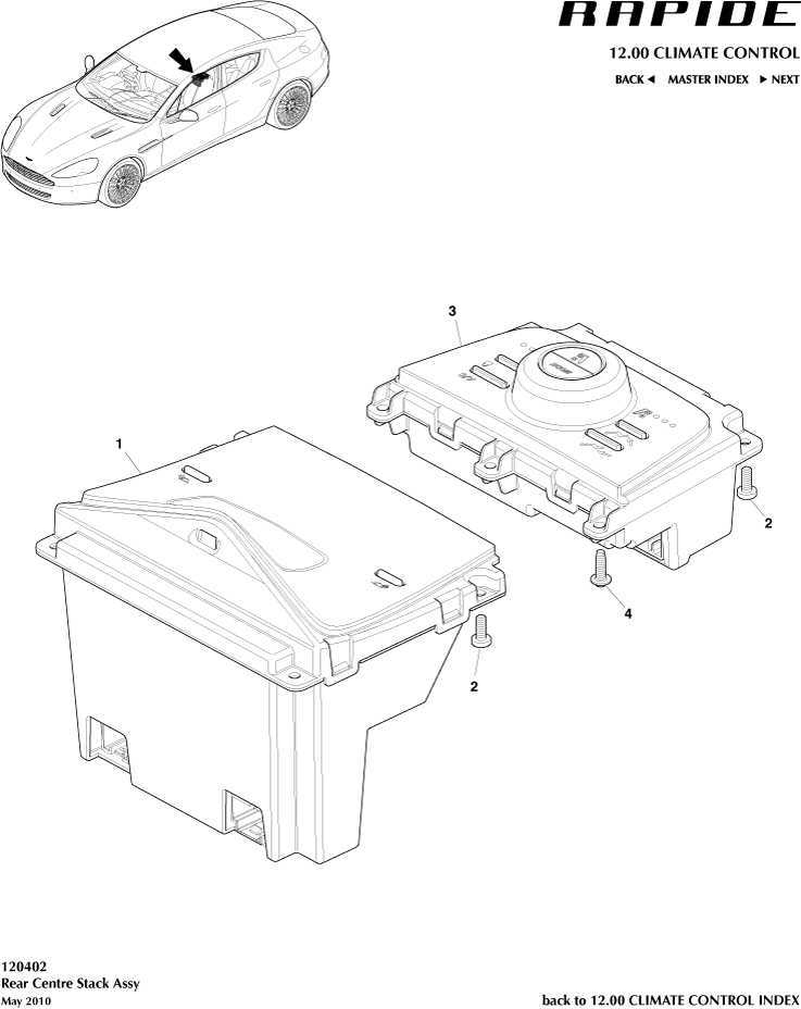 Rear HVAC Controls of Aston Martin Aston Martin GT RAPIDE (2010-2019)