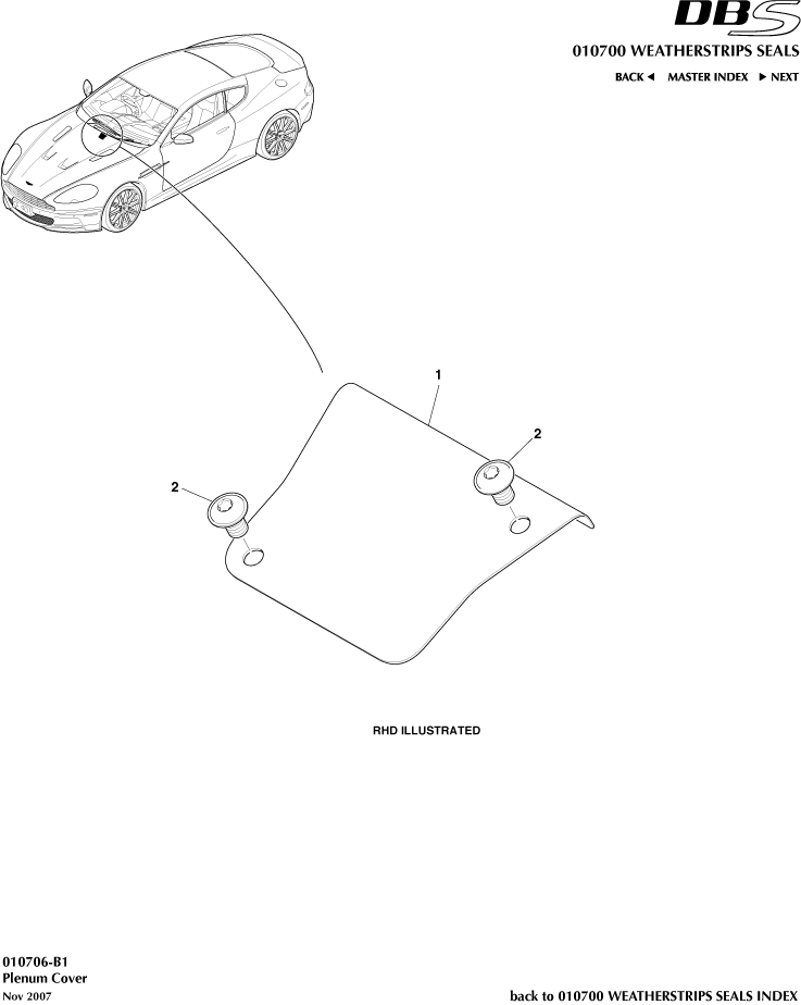 Weatherstrip Seals - Plenum Cover of Aston Martin Aston Martin GT DBS (2007-2012)