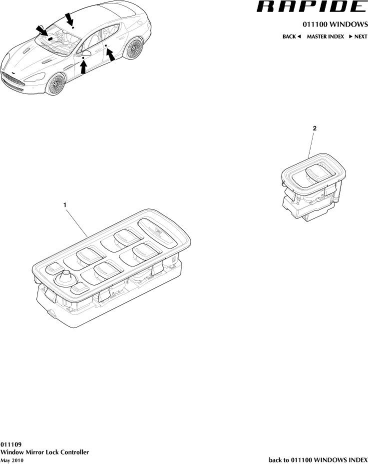 Glass Frames & Regulators - Window Control Switch of Aston Martin Aston Martin GT RAPIDE (2010-2019)