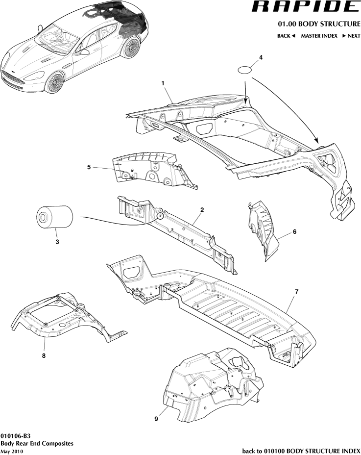 Body Structure - Body Rear End Composites of Aston Martin Aston Martin GT RAPIDE (2010-2019)
