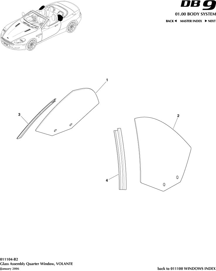 Rear Quarter Glass, Volante of Aston Martin Aston Martin GT DB9 (2004-2017)