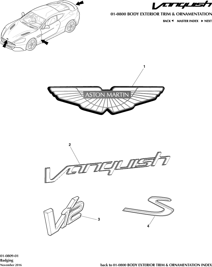 Body Exterior Trim & Ornamentation - Badging of Aston Martin Aston Martin GT VANQUISH (2013-2018)