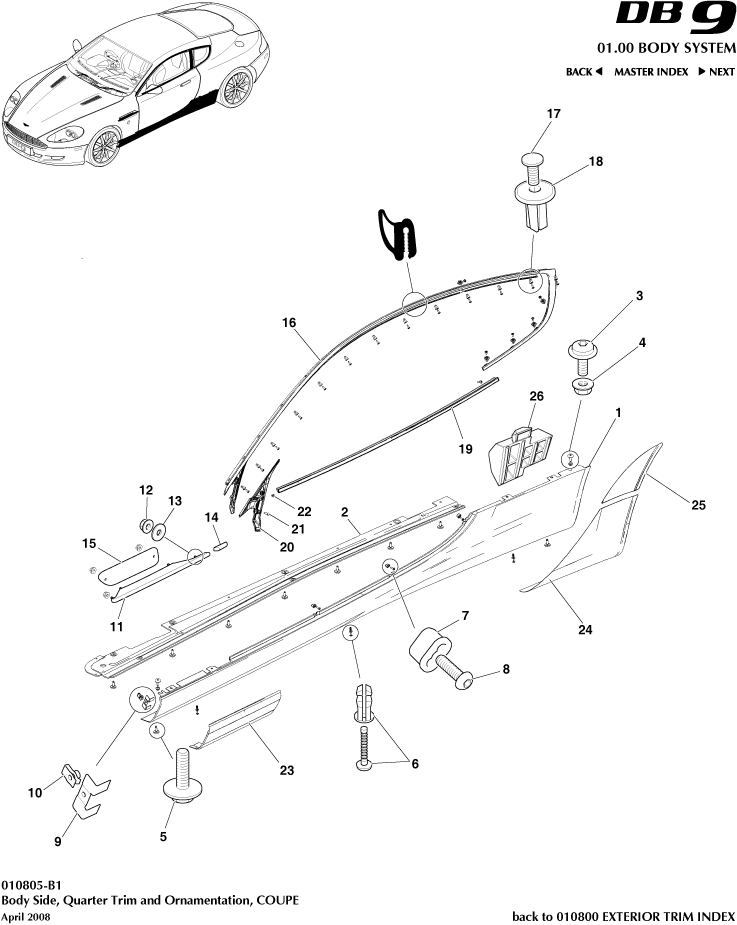 Exterior Trim - Bodyside & Quarter Trim , Coupe of Aston Martin Aston Martin GT DB9 (2004-2017)
