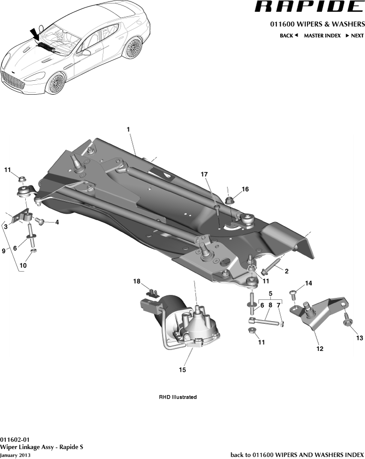 Wipers & Washers - Wiper Linkage, 'S' of Aston Martin Aston Martin GT RAPIDE (2010-2019)