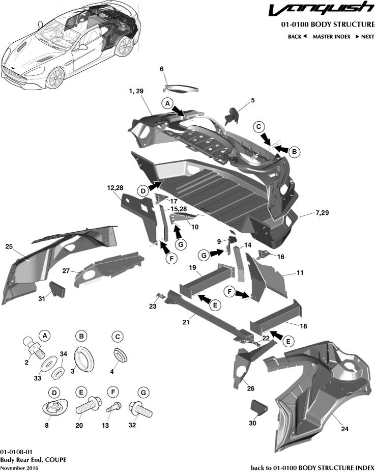 Body Structure - Body Rear End, Coupe of Aston Martin Aston Martin GT VANQUISH (2013-2018)