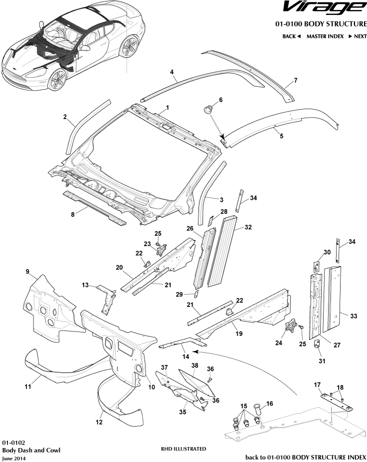 Body Structure - Body Dash & Cowl, Coupe of Aston Martin Aston Martin GT VIRAGE (2012-2013)