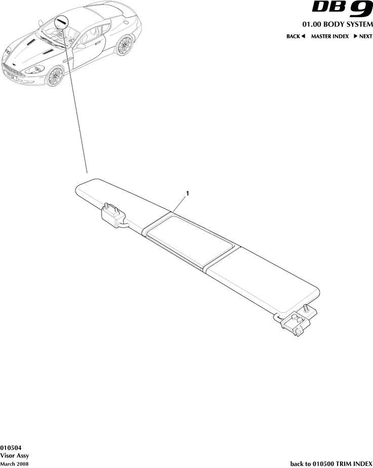 Interior Trim - Sunvisor of Aston Martin Aston Martin GT DB9 (2004-2017)