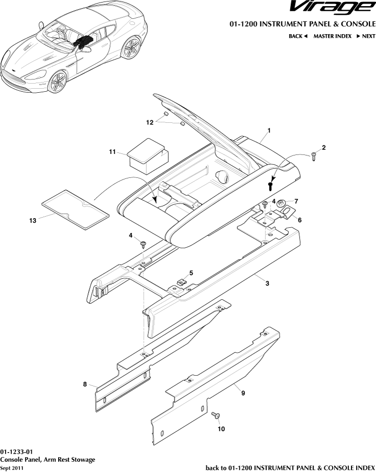Instrument and Console Panels - Centre Console Armrest of Aston Martin Aston Martin GT VIRAGE (2012-2013)