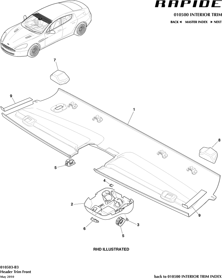 Interior Trim & Ornamentation - Front Header Trim of Aston Martin Aston Martin GT RAPIDE (2010-2019)