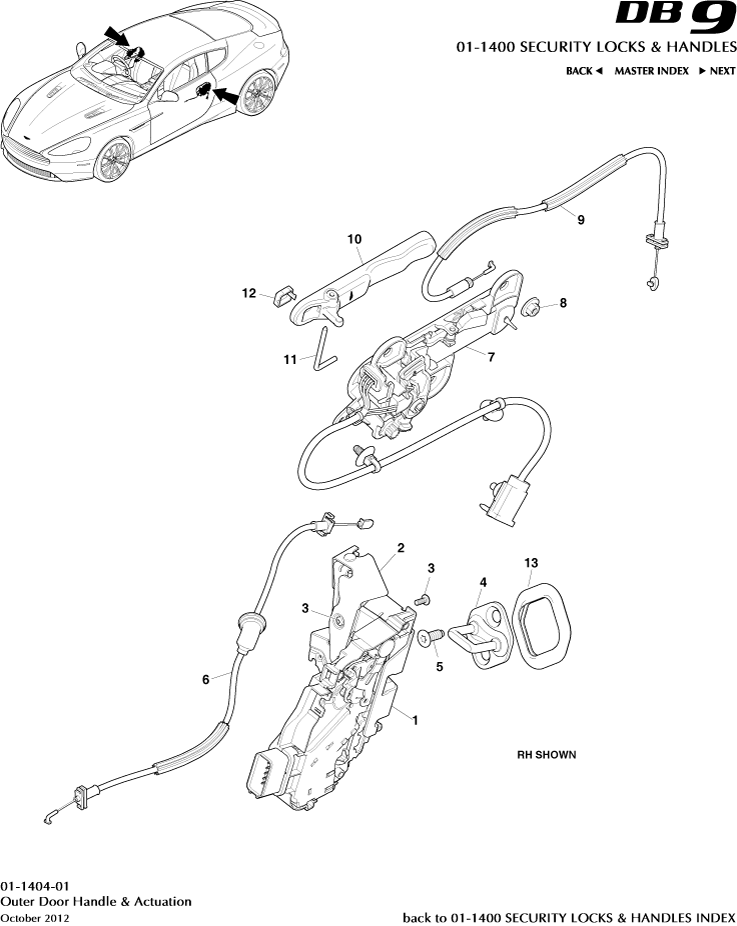 Handles & Locks Mechanisms - Outer Handles & Actuation of Aston Martin Aston Martin GT DB9 (2004-2017)