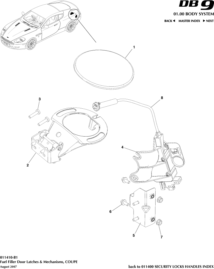 Security Locks and Handles - Fuel Filler Mechanism, Coupe of Aston Martin Aston Martin GT DB9 (2004-2017)