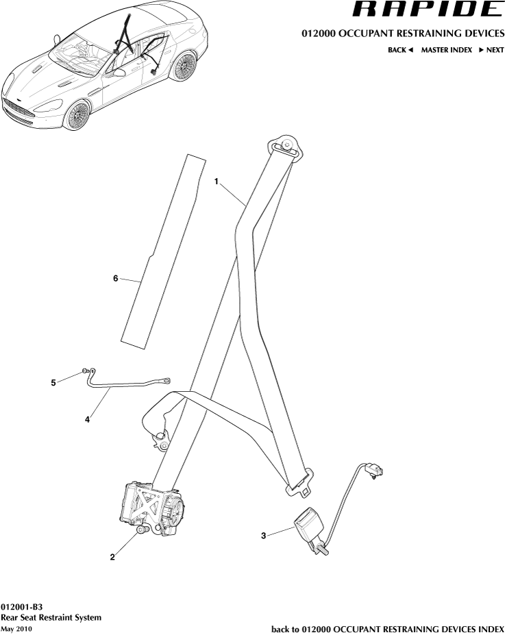 Occupant Restraining Devices - Rear Seat Belts of Aston Martin Aston Martin GT RAPIDE (2010-2019)