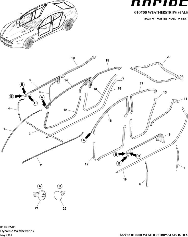 Body Sealing - Dynamic Weatherstrips of Aston Martin Aston Martin GT RAPIDE (2010-2019)