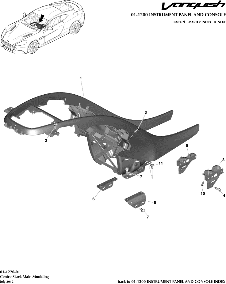 Instrument and Console Panels - Centre Stack Moulding of Aston Martin Aston Martin GT VANQUISH (2013-2018)