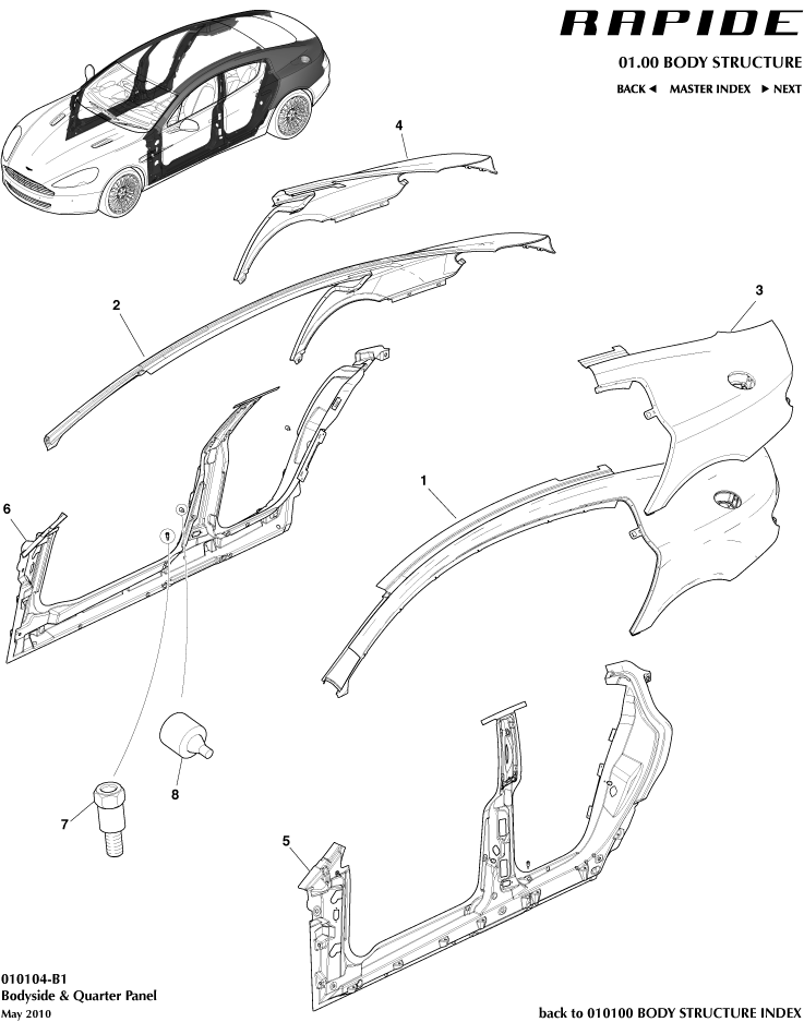 Body Structure - Body Side of Aston Martin Aston Martin GT RAPIDE (2010-2019)