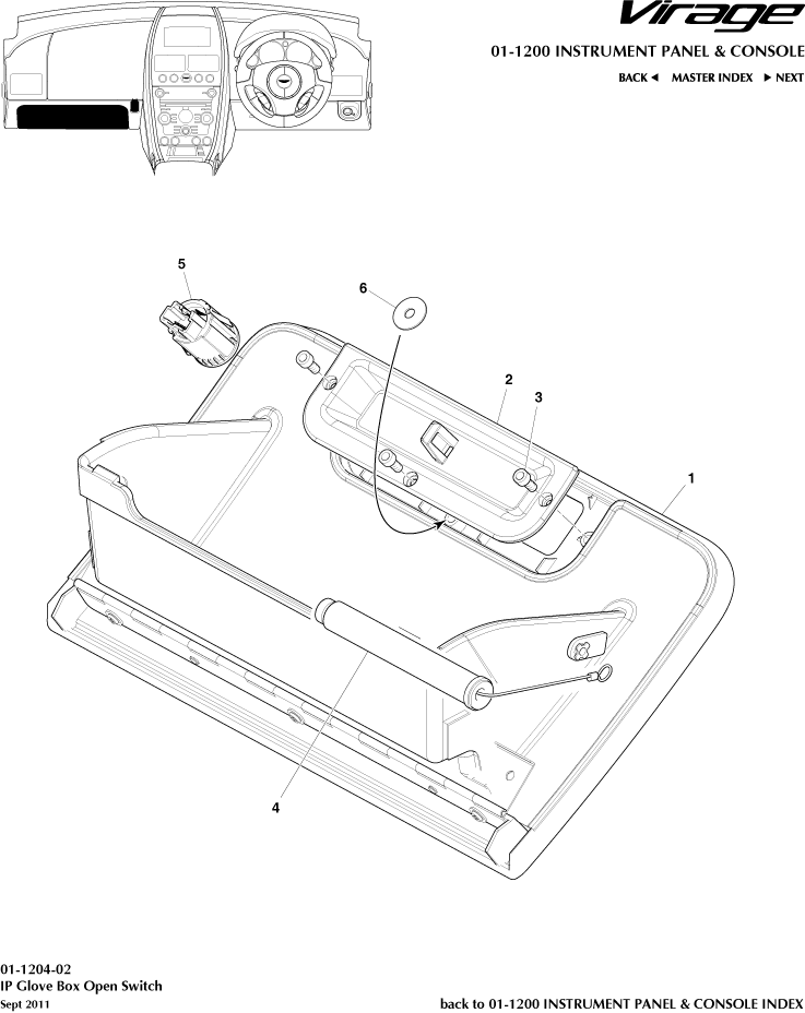 Instrument and Console Panels - Glove Box Switch of Aston Martin Aston Martin GT VIRAGE (2012-2013)