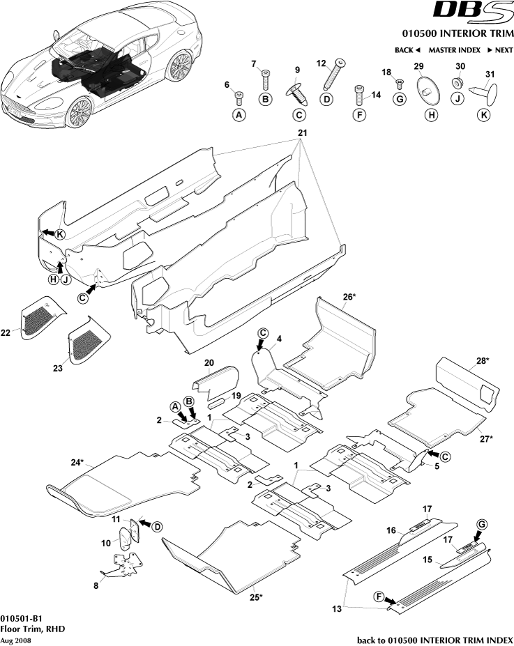 Interior Trim - Floor Trim, RHD of Aston Martin Aston Martin GT DBS (2007-2012)