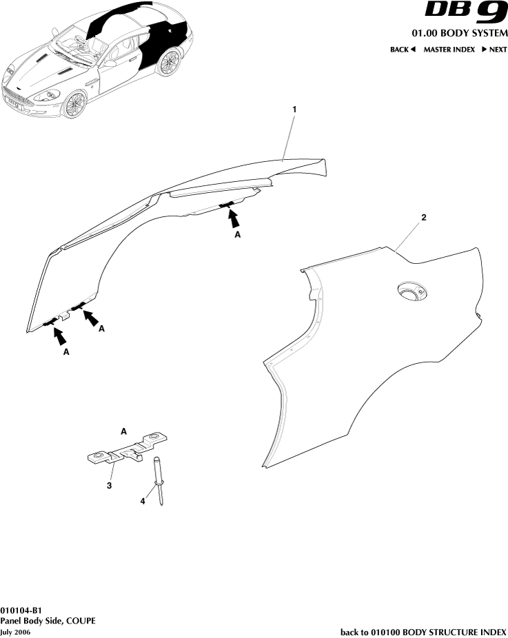 Body Structure - Panel Body Side, Coupe of Aston Martin Aston Martin GT DB9 (2004-2017)