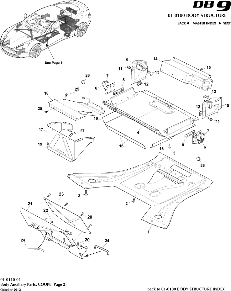 Body Structure - Anciliary Parts, Coupe, page 2 of Aston Martin Aston Martin GT DB9 (2004-2017)