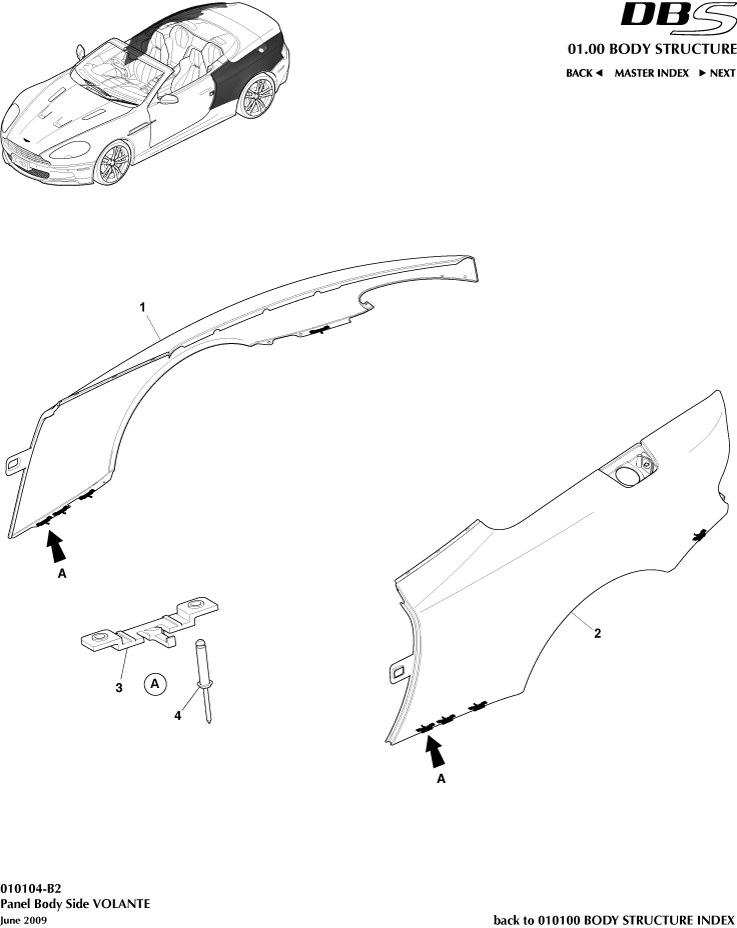Body Structure - Panel Body Side, Volante of Aston Martin Aston Martin GT DBS (2007-2012)