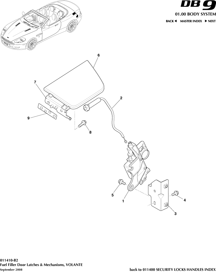 Security Locks and Handles - Fuel Filler Mechanism, Volante of Aston Martin Aston Martin GT DB9 (2004-2017)