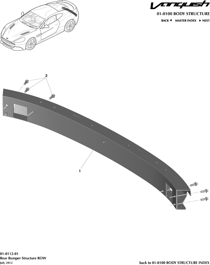 Body Structure - Rear Bumper Structure, RoW of Aston Martin Aston Martin GT VANQUISH (2013-2018)