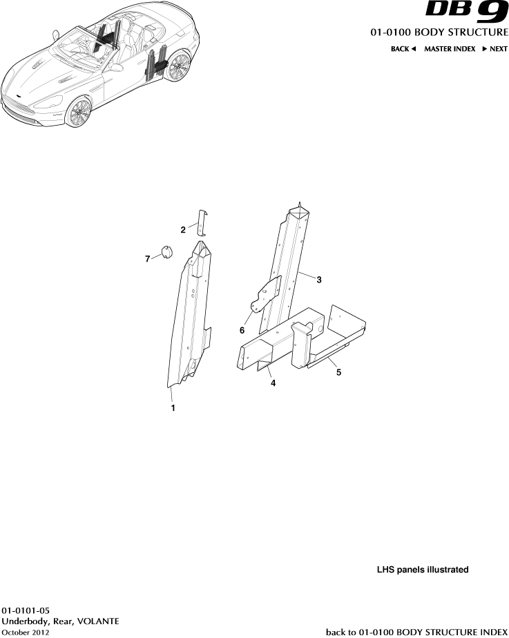Body Structure - Underbody, Rear, Volante of Aston Martin Aston Martin GT DB9 (2004-2017)