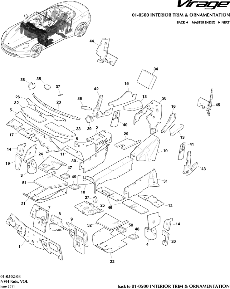 Interior Trim & Ornamentation - NVH Pads, Volante of Aston Martin Aston Martin GT VIRAGE (2012-2013)