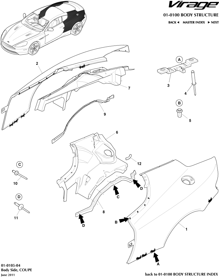 Body Structure - Body Side, Coupe of Aston Martin Aston Martin GT VIRAGE (2012-2013)