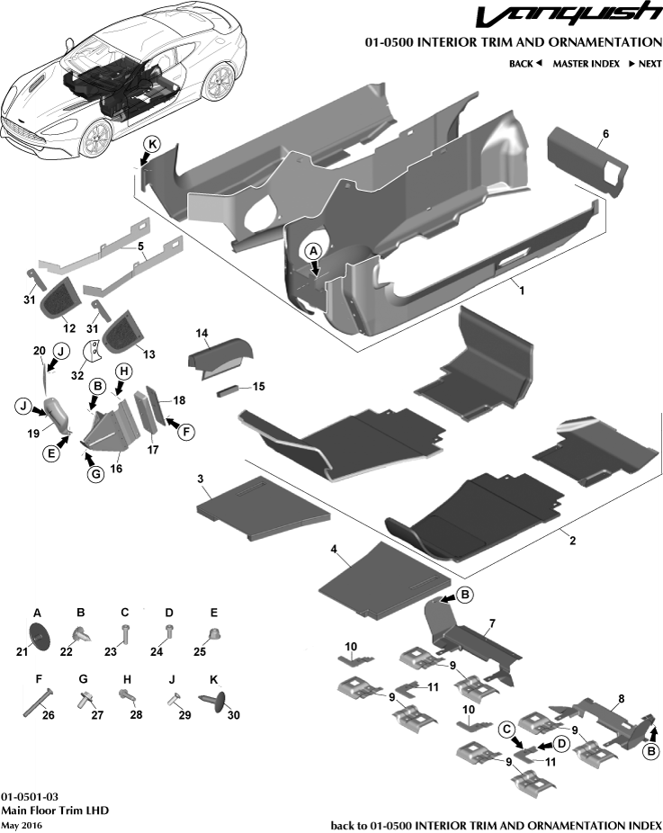 Interior Trim & Ornamentation - Main Floor Trim, LHD of Aston Martin Aston Martin GT VANQUISH (2013-2018)