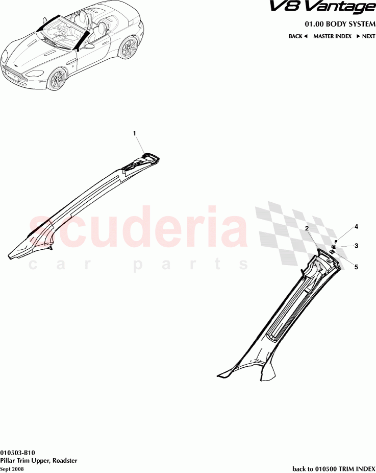 Pillar Trim Upper (Roadster) of Aston Martin Aston Martin V8 Vantage (upto 2016)