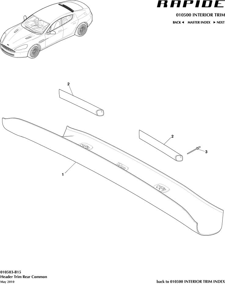 Interior Trim & Ornamentation - Rear Header Trim of Aston Martin Aston Martin GT RAPIDE (2010-2019)