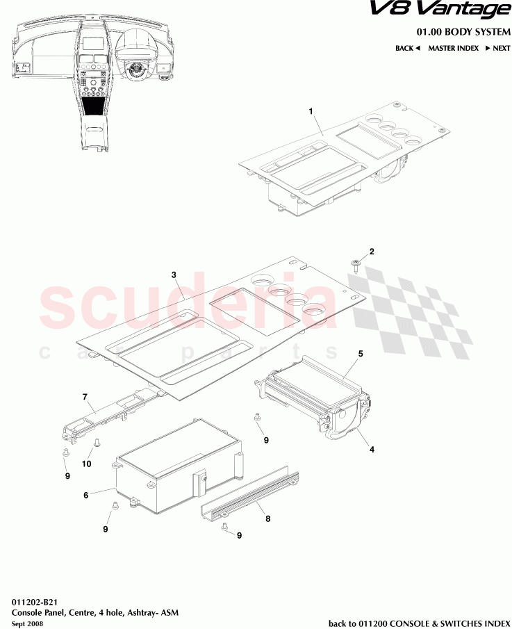 Console Panel, Centre, 4 hole, Ashtray - ASM of Aston Martin Aston Martin V8 Vantage (upto 2016)
