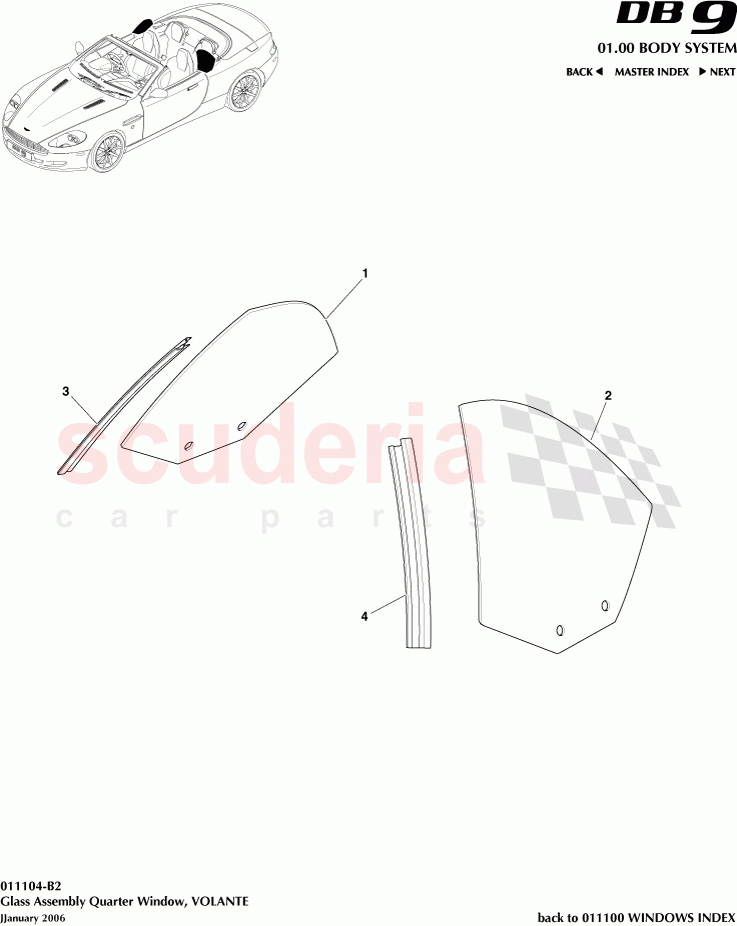 Glass Assembly Quarter Window (Volante) of Aston Martin Aston Martin DB9 (2004-2012)