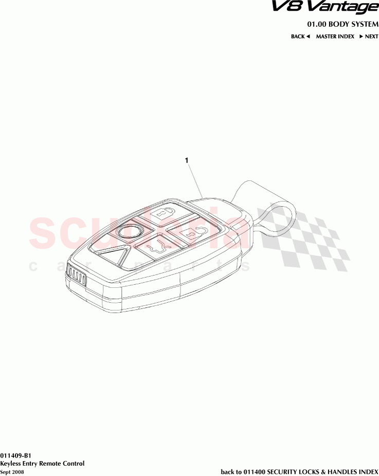 Keyless Entry Remote Control of Aston Martin Aston Martin V8 Vantage (upto 2016)