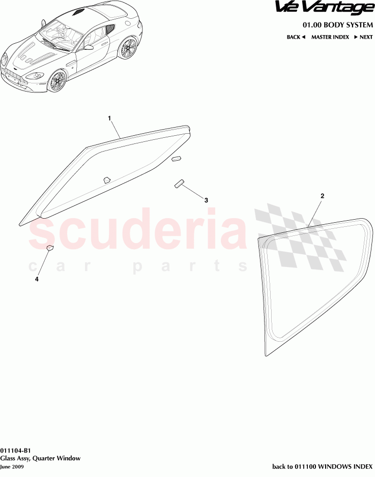 Glass Assembly Quarter Window of Aston Martin Aston Martin V12 Vantage (upto 2016)